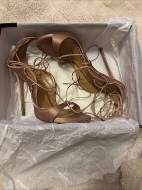 DSQUARED2 Satin Lace-Up Stiletto Sandals in Rose Gold